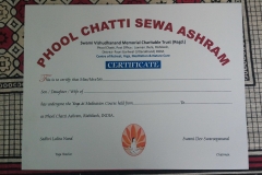 Phool Chatti Ashram Certificate